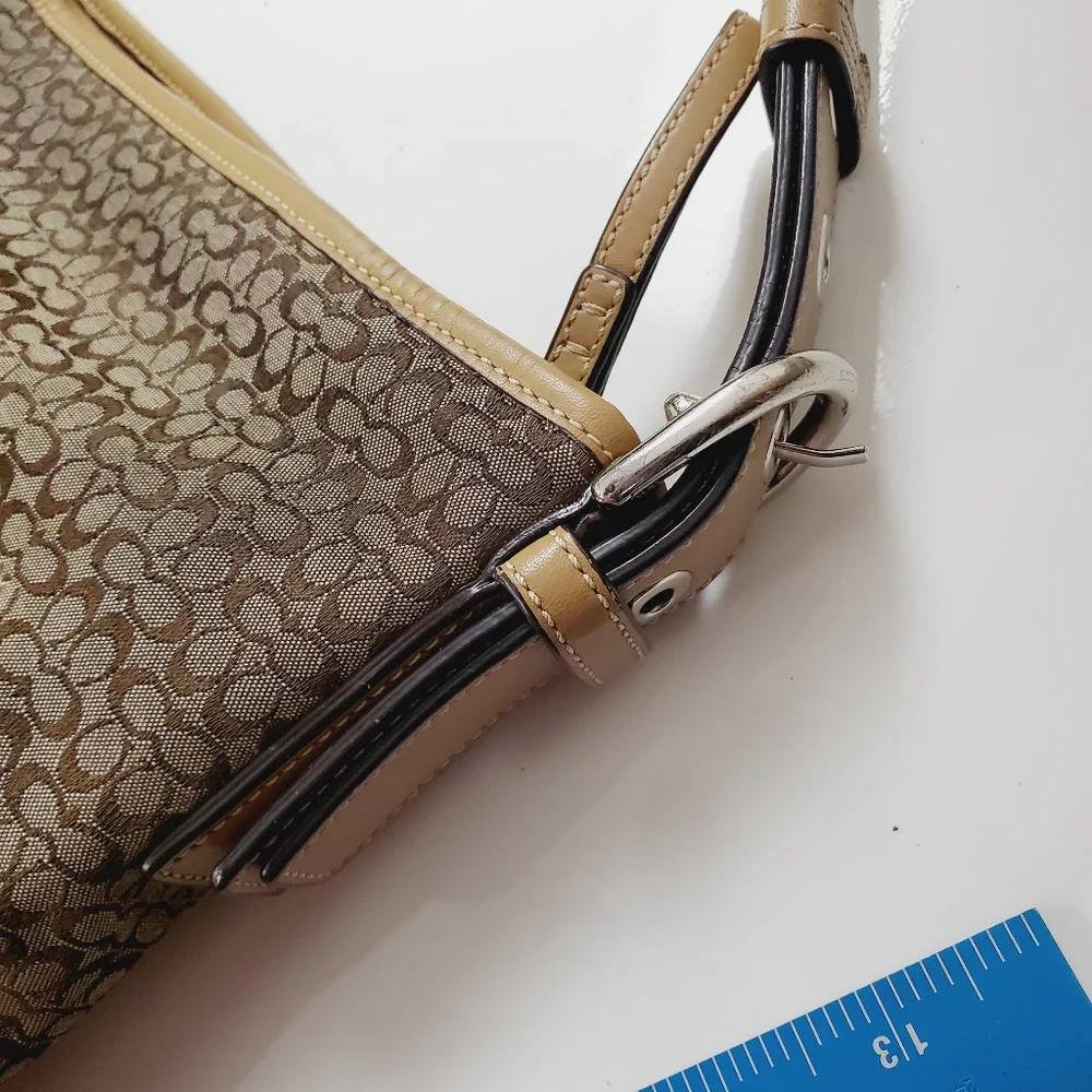 COACH East-West Jacquard Signature Suede Shoulder Bag Hobo Purse F11395 Handbag - Picture 9 of 16